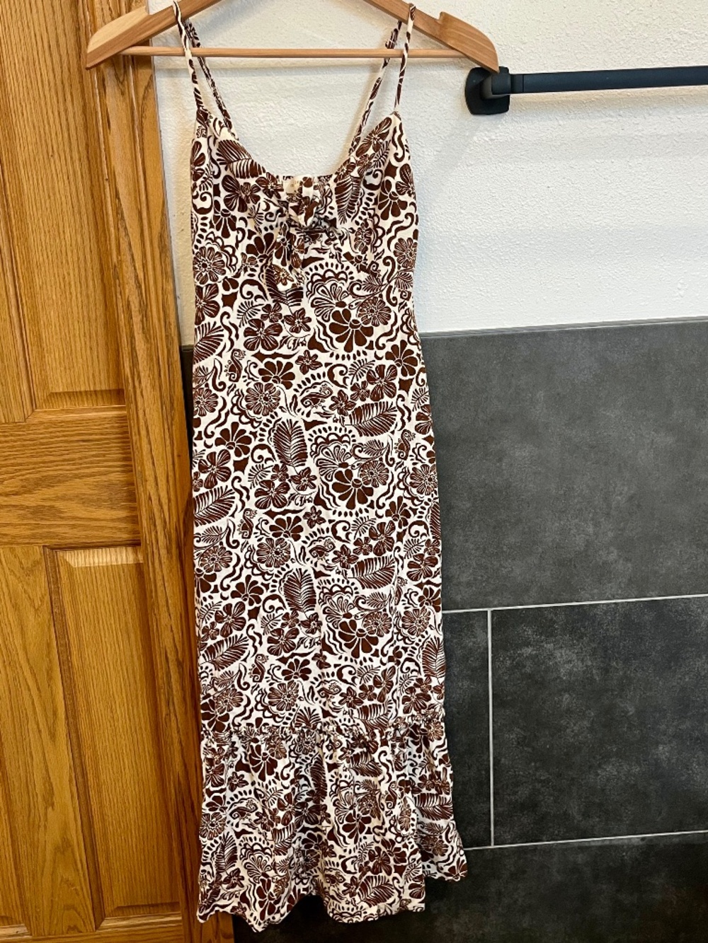 Monteau Los Angeles Floral Tiered Linen Blend Maxi Dress Pockets Size XS